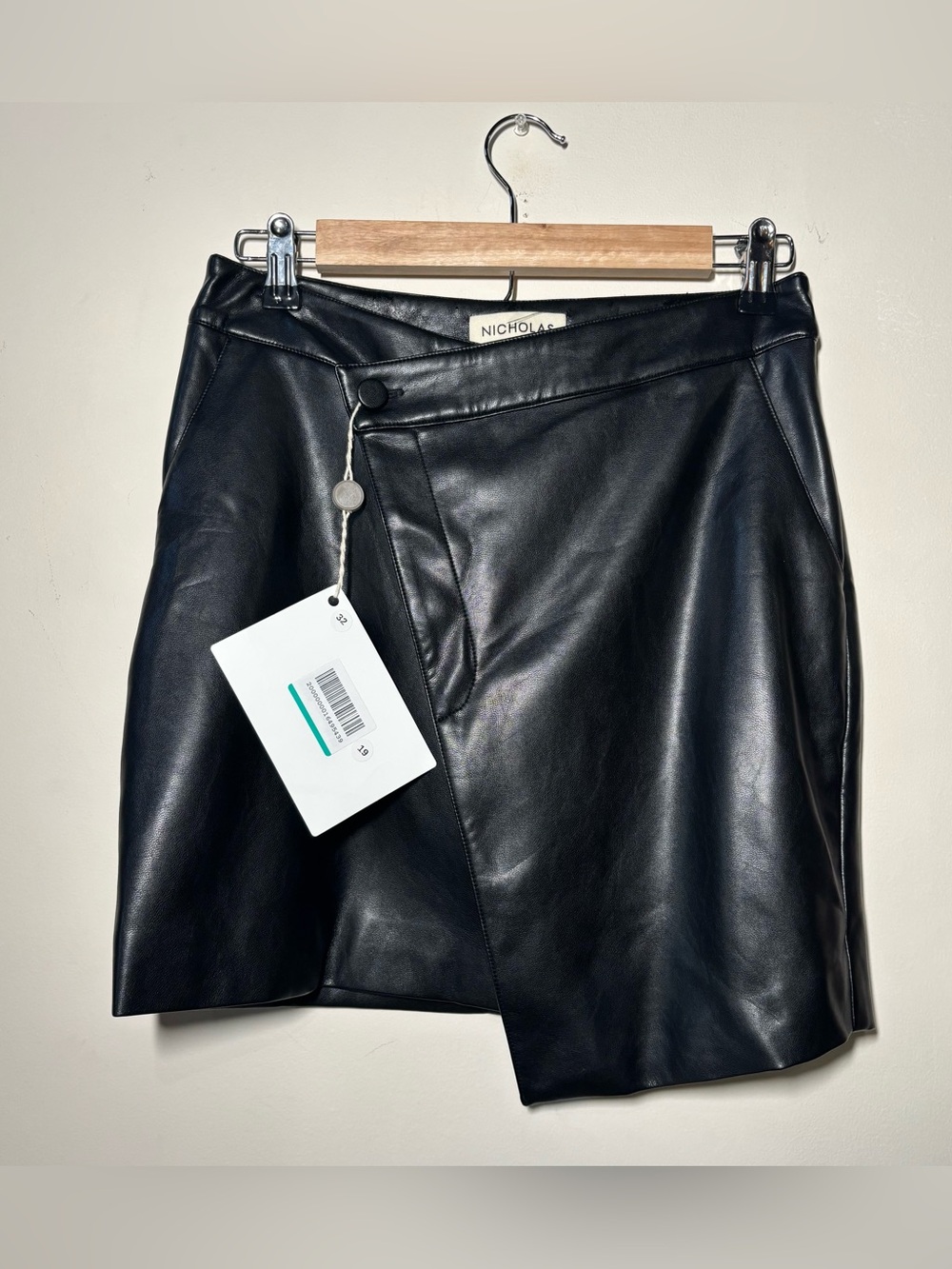 Nicholas Black Faux Leather Wrap Mini Skirt